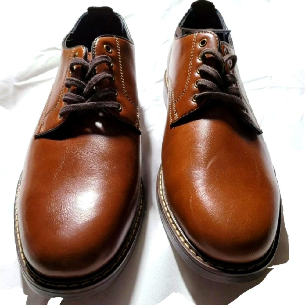 Men's George Oxford Dress Shoes Brown Round Toe Memory Foam Lace Up Size 8.5